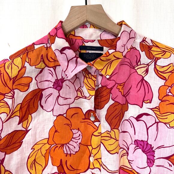 RACHEL ROY 100% Linen Blouse Women's M Button Down Floral Colorful Summer Beach - Picture 2 of 8